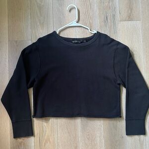 Athleta Black Fitted Crop Sweatshirt Raw Edge (Small)